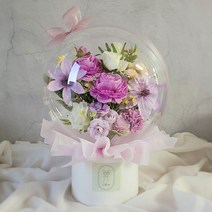 수비니샵 꽃풍선 레터링풍선 풍선꽃다발 용돈박스 기념일 졸업 환갑 칠순 어버이날 카네이션, 믹스꽃다발_바이올렛, 원형화분형, LED전구+투명창쇼핑백