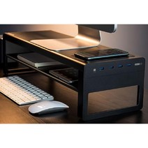 Vaydeer 2단 모니터 거치대 받침대 USB 메탈 스탠드, 서랍 무선 충전