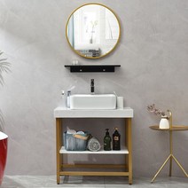 세면대하부장 욕실장 수납장 화장실 세라믹 세트 방수 인테리어 대리석 소형 리모델링 30, 60x45풀세트받침대금테라운드미러