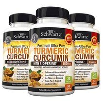 바이오슈바르츠 프리미엄 울트라 퓨어 터메릭 커큐민 바이오페린 포함 1500mg 베지 캡, 90개입, 3개