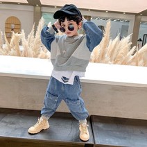 초등학생 데님 패치 맨투맨 청바지 투피스 남아 상하세트 주니어 봄가을