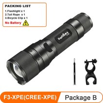 SUPERFIRE F3XPE CREEXPE LED 해루질 손전등 후레쉬 울트라 브라이트 전조등 토치 18650 배터리 서치 캠핑 자기 방어 랜턴, 02 F3-XPE-B