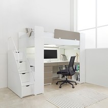원마인드 올인원 높은 책장옷장형 성인 벙커침대 책상+수납계단형 SS, 올인원벙커침대프레임(책상+수납계단형)-그레이