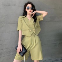 녕동 여성의류 여자옷 여자 여름 투피스 반팔 쉬폰 브이넥 반바지 세트 면접 +사은품