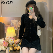 vsyoy 봄과 가을 헵번 스타일 우아한 블랙 스커트 빈 드레스 여성