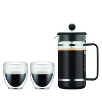 Bodum 비스트로 세트 비산 방지 프렌치 프레스 커피 메이커 (963.9 g(34온스)) 및 2팩 Pavina 아웃도어 텀블러 (각 226.8 g(8온스)) 블랙