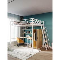 책상있는침대 2층 사무실 수납 계단 철제 기숙사 오두막 벙커 게이밍 침대, 블랙