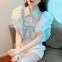 지9차이나 핫픽스 리본 쉬폰 블라우스