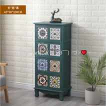 레트로 클래식 오동나무 원목 틈새 서랍장 약장스타일 인테리어 엔티크 서랍장 3단 4단 5단, 그린 8