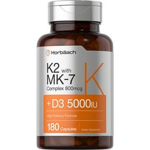 Horbaach 호바흐 비타민 K2 컴플렉스 with D3 180 캡슐 800mcg MK7 MK4 5000 IU of D3