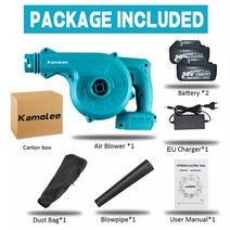 브로워 Kamolee-2 인 1 무선 진공 청소기 21000rpm 깨끗한 공기 송풍기 및 흡입 정원 가정용 자동차 컴퓨터 먼지 제거 손 작동 전동 공구, [04] 2 Battery EU, [01] 미국