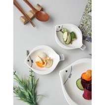 신혼부부용 반찬담기용 디저트접시 도자기 물고기모양 접시 모던그릇, 대 1P