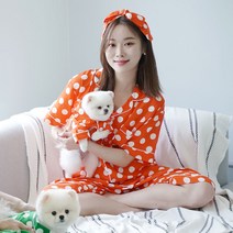 애견의류 강아지커플룩 린넨도트 고양이옷 파자마 여름옷 개플룩 OR, 펫_오렌지