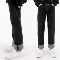 일루소 남성용 롤업 데님 블랙진 청바지 MJ001