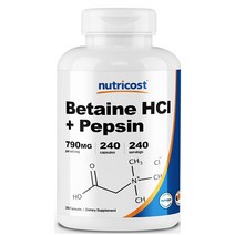 뉴트리코스트 베타인 HCI + 펩신 240캡슐 1병 1서빙 650mg 240회분 Betaine HCl + Pepsin Capsules [750 MG] [240 CAPS]