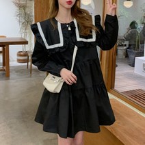 잇츠스타일 여성 빅사이즈 러블리 빅프릴 카라 캉캉 베이비돌 긴팔 봄 가을 긴팔 미니원피스