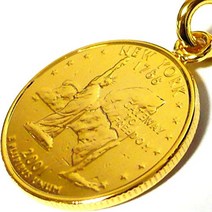 뉴욕 주 미국 25 센트 18 금 18K 코팅 동전 목걸이 체인 펜던트 체인 골드 골동품 (50)