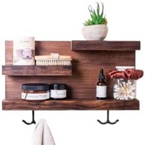 Farm and Posh 타월 후크가 있는 욕실 선반 정리함 가정 정리 보관 및 장식 45.7cm18인치 블랙 후크 579232