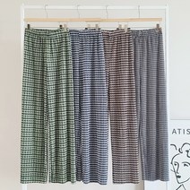 여성용 기본 베이직 하운드투스 빗살 체크 플리츠 잔주름 주름 일자 밴딩 팬츠 바지