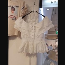 [Myshe]여성 패션 프릴 레이스 반팔 블라우스 rt1 YanF715