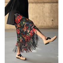 빈티지 플라워 봄옷 작은 a자 마른 장미 블랙롱스커트