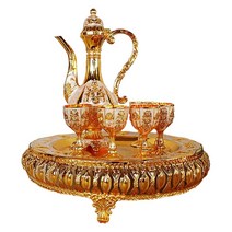 휴일 식탁 파티 침실을위한 컵과 트레이 차 서빙 세트가있는 가정용 커피 포트 세트, 중간, 아연 합금, 화려한