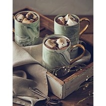 까사무띠 24k 골드 핸들 마블 머그컵 450ml, 그린 (450ml)