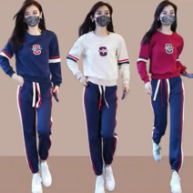 Giikvivi 여성 맨투맨 세트 라운드 맨투맨 스판 트레이닝 팬츠 투피스