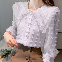 100139C 왕카라 프릴 레이스 여자 블라우스