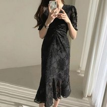 파티드레스 넥 프릴 미디 드레스 여성용 한국 스타일 디자이너 타이 오피스