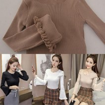 여성용 퍼프소매 골지라운드티셔츠 이지룩 데일리룩아이템 베이직룩 여자기본티 무난한 중고생코디 심플룩