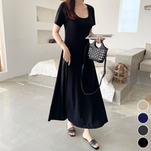 세이스타일 차랑 유넥 반팔 A롱 원피스