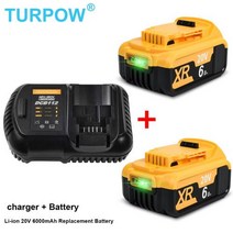 디월트 호환 파워스택 배터리 TurpowDCB200 20V 6000mAh 및 충전기 18V DCB184 DCB182 DCB180 DCB181 DCB206 L50 공구, charger EU