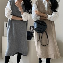 _ 브이넥 롱니트 조끼 원피스 롱원피스 루즈핏 체형커버