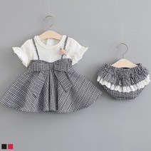 하나넬 빅리본 체크 유아 원피스 2종세트(0-24개월) 204142