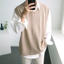 [맨즈북] FW 빅사이즈 와이드 오버핏 남자 브이넥 니트 조끼 데일리 무지 베스트 12Color