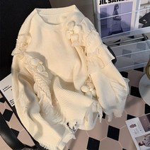 프릴 입체 플라워 니트 루즈핏 부드럽고 찰랑찰랑 가을 감미로운 감령 스웨터 여풍