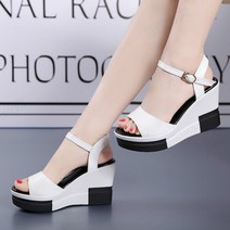 마리 여성 스트랩 통굽 7cm 키높이 샌들 슬리퍼