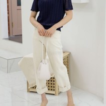 여자 여름니트 반팔 펀칭 솔리드 출근룩 단색 티셔츠