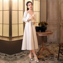 결혼식2부드레스 신부예복 미니 세미 웨딩스냅 촬영용 이부드레스 스몰웨딩원피스 긴팔 실크