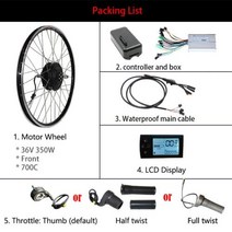 전기자전거 2023년신상 전기 자전거 키트 배터리 36V 350W Ebike 20 24 26 275 인치 700C 전면 후면 휠 허브 모터, 700C front LCD+no battery