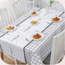 JJNB 북유럽풍 6인용 방수 테이블 식탁보 137cm x 180cm, 화이트체크