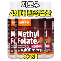 자로우 4세대 활성엽산 400mcg 활성형 엽산 60캡슐 3개, 60정