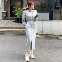 떳다그녀 올리 앞트임 후드 롱 원피스