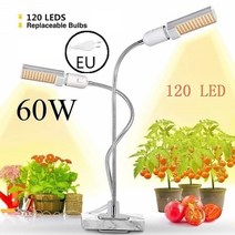 LED 식물 성장 조명 Sunlike 전체 스펙트럼 45W 50W 60W E27 온실 꽃 식물 램프 EUUS에 대한 듀얼 헤드 유연한 구즈넥, EU 플러그가 있는 60W