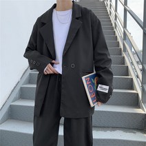 블레이저 남성 느슨한 긴 소매 더블 브레스트 유행 플러스 사이즈 S-3XL 정장 스타일 학생 모든 경기 Streetwear