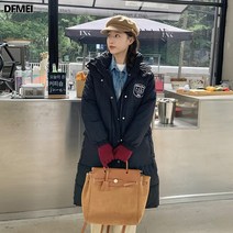 새로운 코튼 패딩 재킷 Wahjuis 한국어 드라마 여성 학생 무릎 길이 후드 중간 길이 유행 블랙 코트
