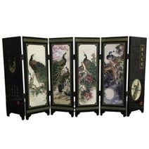 나무 6 패널 공작 스크린 룸 디바이더 접이식 파티션 선물 데스크탑 장식 9, 검정, Black