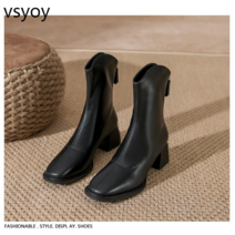 vsyoy 화이트 쇼트 부츠 여성용 마틴 부츠 2023 새로운 가을 및 겨울 작은 발목 부츠 스퀘어 헤드 두꺼운 힐 하이 힐 부츠 얇은 부츠