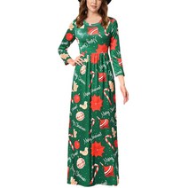 여성용 인쇄 드레스 크리스마스 데이 긴 소매 헷지 우아한 꽃 긴 드레스 드레스 녹색 m 사이즈
